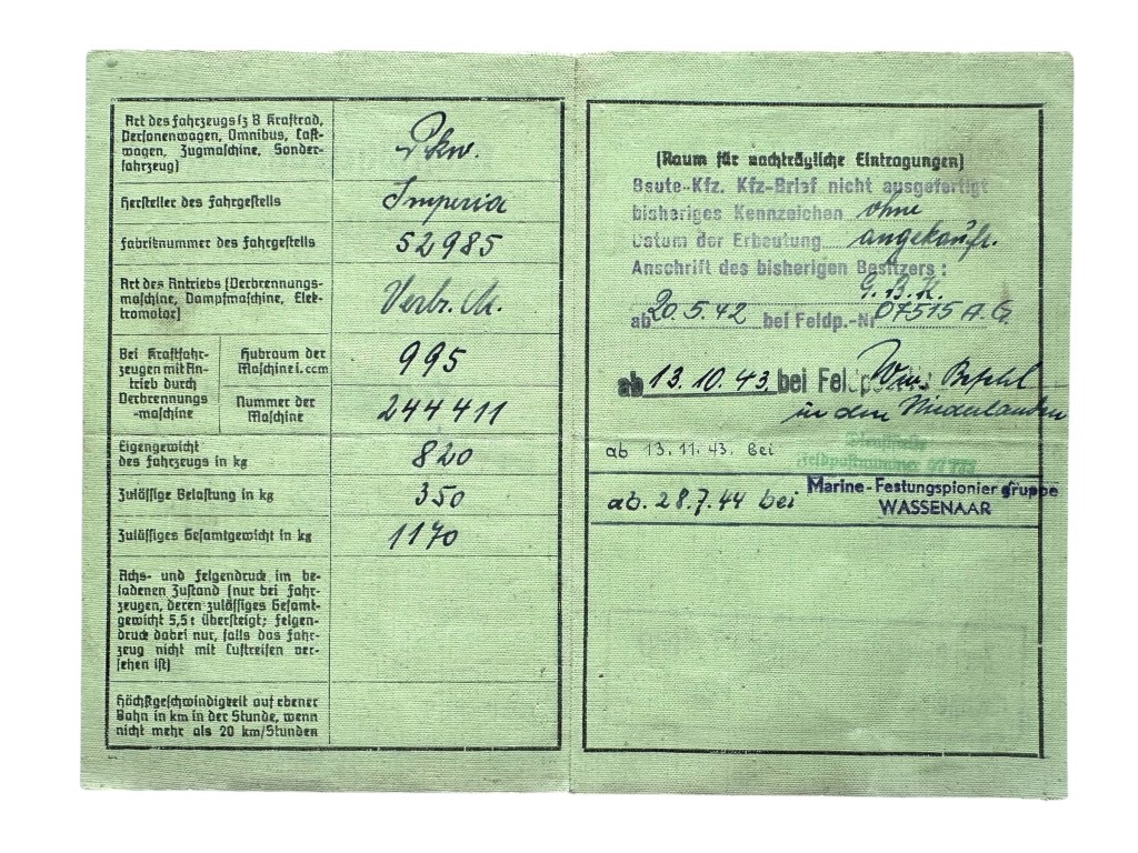 Original WWII German documents Marine-Festungspioniergruppe Wassenaar