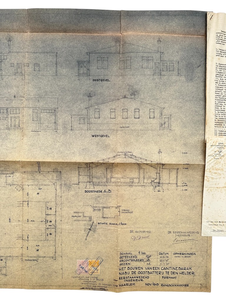 Original 1945-1946 Dutch Army Engineers document set concerning the reconstruction of the Cantinebarak near the Oostbatterij in Den Helder - Image 4