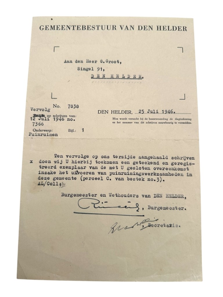 Original 1945-1946 Dutch Army Engineers document set concerning the reconstruction of the Cantinebarak near the Oostbatterij in Den Helder - Image 7