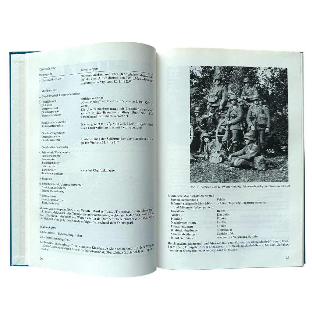 Reference book 'Die Uniformierung und Ausrüstung des deutschen Reichsheeres 1919-1932' by Adolf Schlicht and Jürgen Kraus