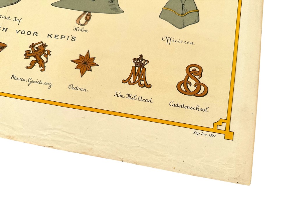Original Pre 1940 Dutch army poster ranks, insignia and headgear - Image 6