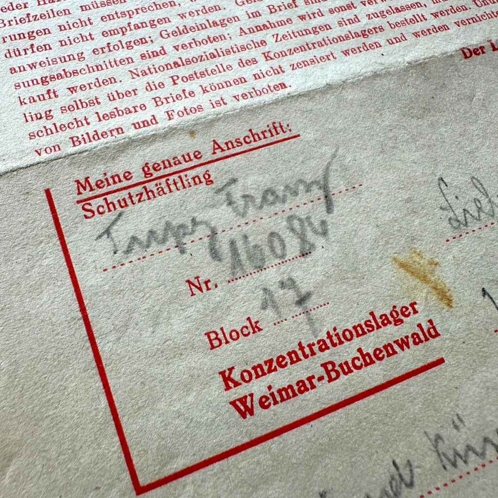 Original WWII German concentration camp letter Buchenwald (Czech prisoner)