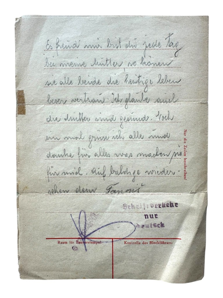 Original WWII German concentration camp letter Buchenwald (Czech prisoner) - Image 5