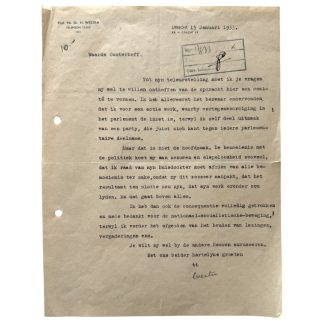 Original 1933 Dutch hand-signed letter from Harmen Westra (NSB mayor of Den Haag)