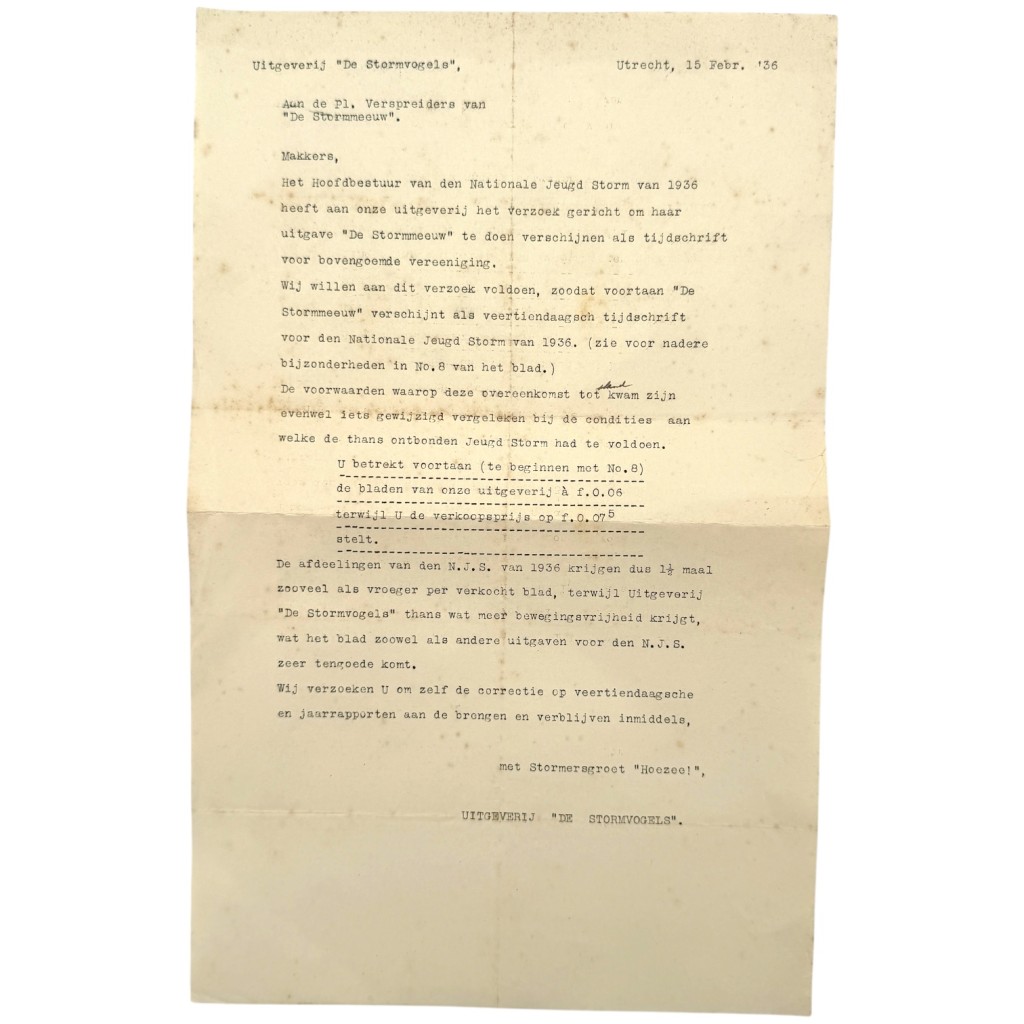 Origineel Nederlands Nationale Jeugdstorm document 1936 De Stormmeeuw Uitgeverij De Stormvogels NSB jeugdorganisatie historisch verzamelobject