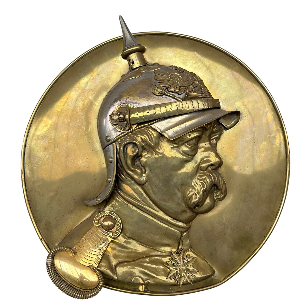 Original WW1 German Army metal wall plaque featuring Field Marshal Paul von Hindenburg