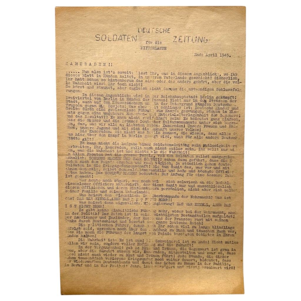 Original WWII 'Deutsche Soldaten Zeitung für die Niederlande' published in late April 1945