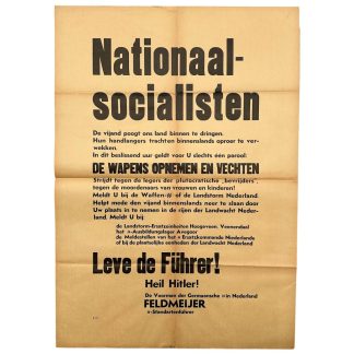 Original WWII propaganda poster 'Nationaal-socialisten' Landstorm Nederland Waffen-SS Henk Feldmeijer SS-Ausbildungslager Avegoor .