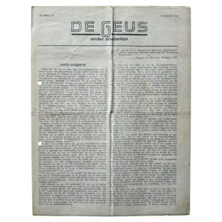 Originele WWII Nederlandse verzetskrant De Geus onder Studenten oktober 1943 Raad van Negen studentenverzet clandestiene uitgave Tweede Wereldoorlog.