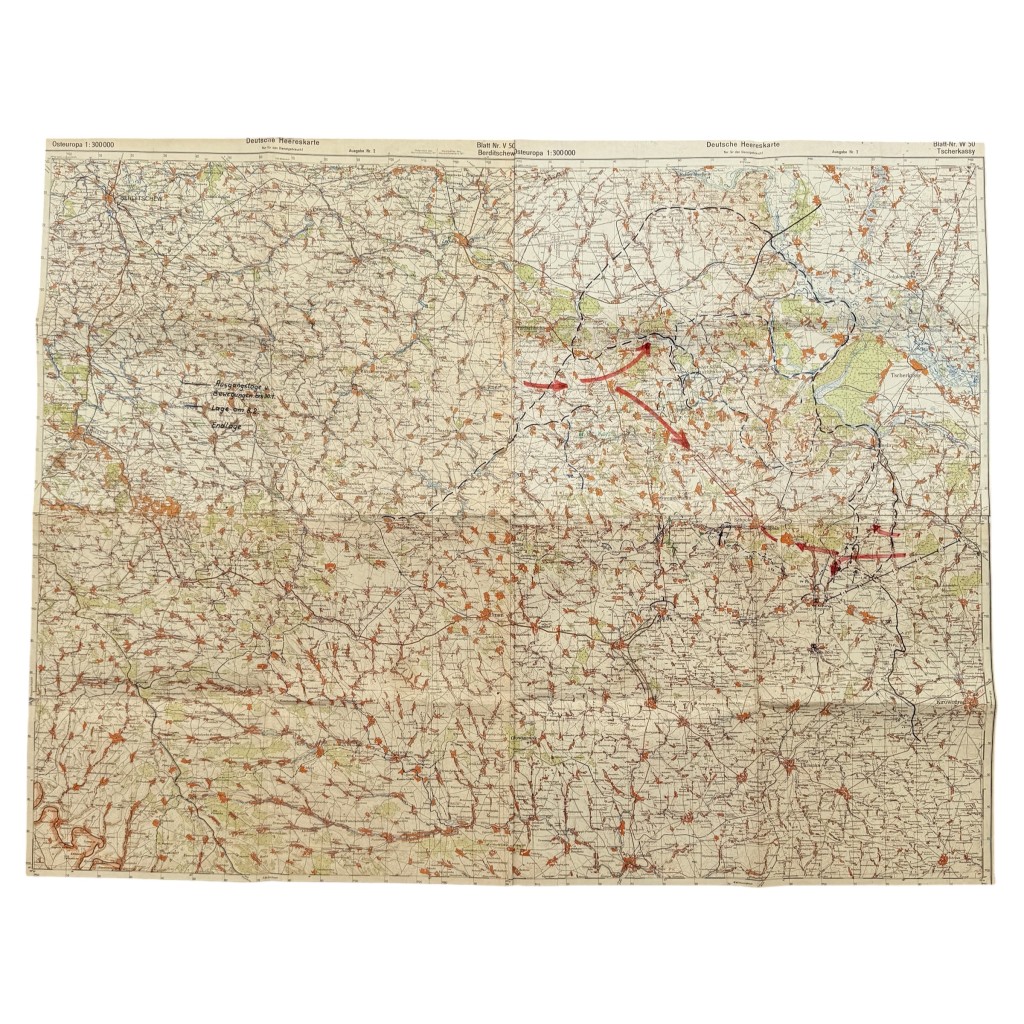 Original WWII German Heereskarte of Tscherkassy, Korsun, Boguslaw, Schpola and Berditschew in Ukraine