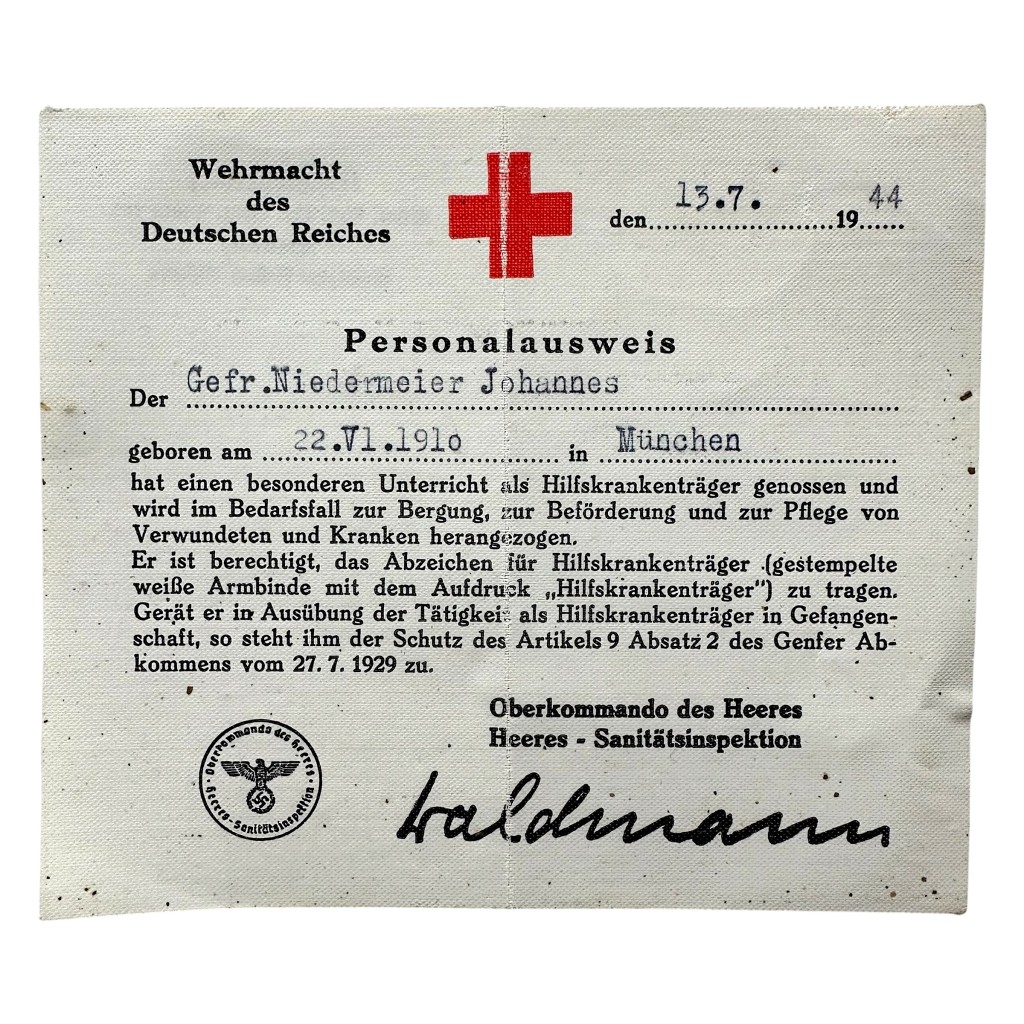 Original WWII German Sanitäter Personalausweis München - Brno