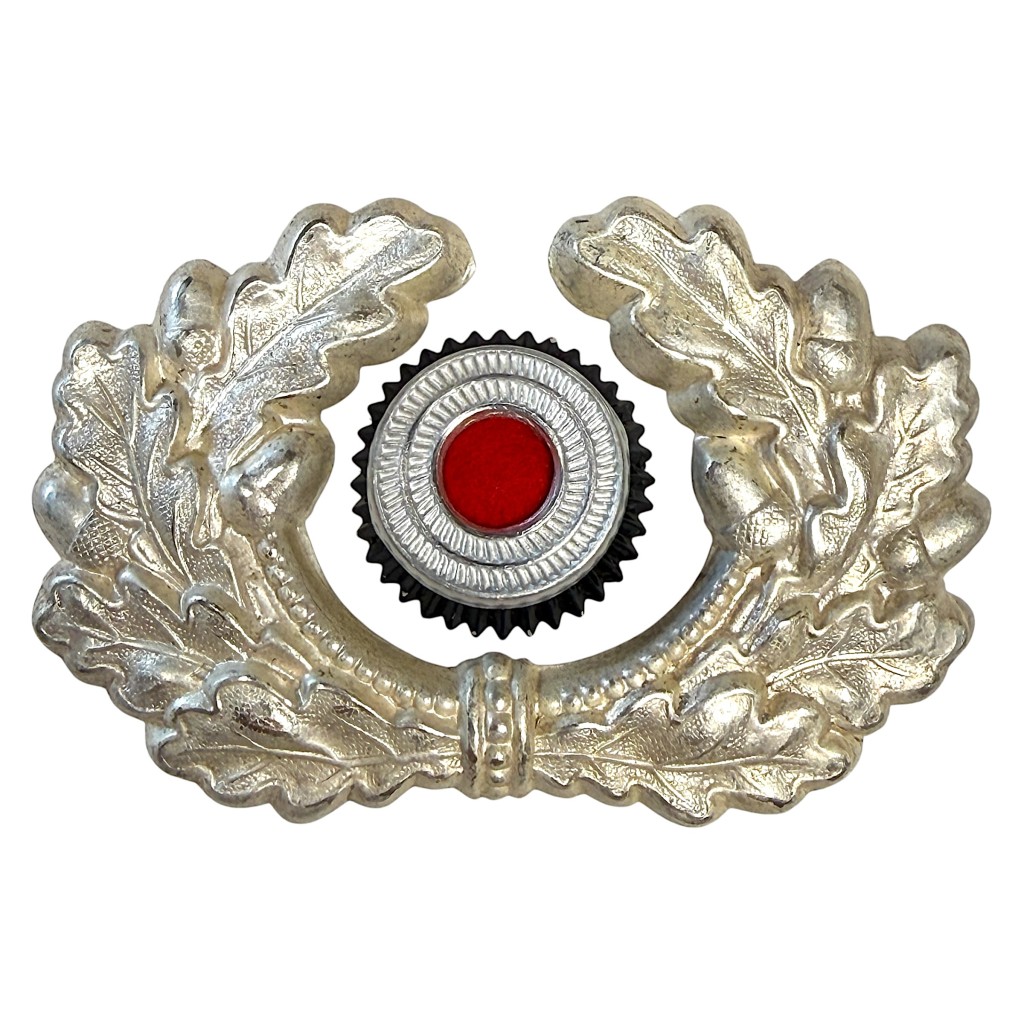 Original WWII German Wehrmacht metal visor cap insignia wreath and cockade