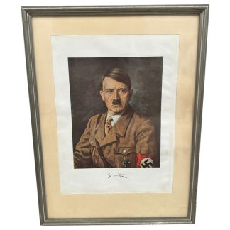 Originele Duitse ingelijste prent uit 1943 met een afbeelding van Adolf Hitler afkomstig van de 16. Luftwaffe Felddivision