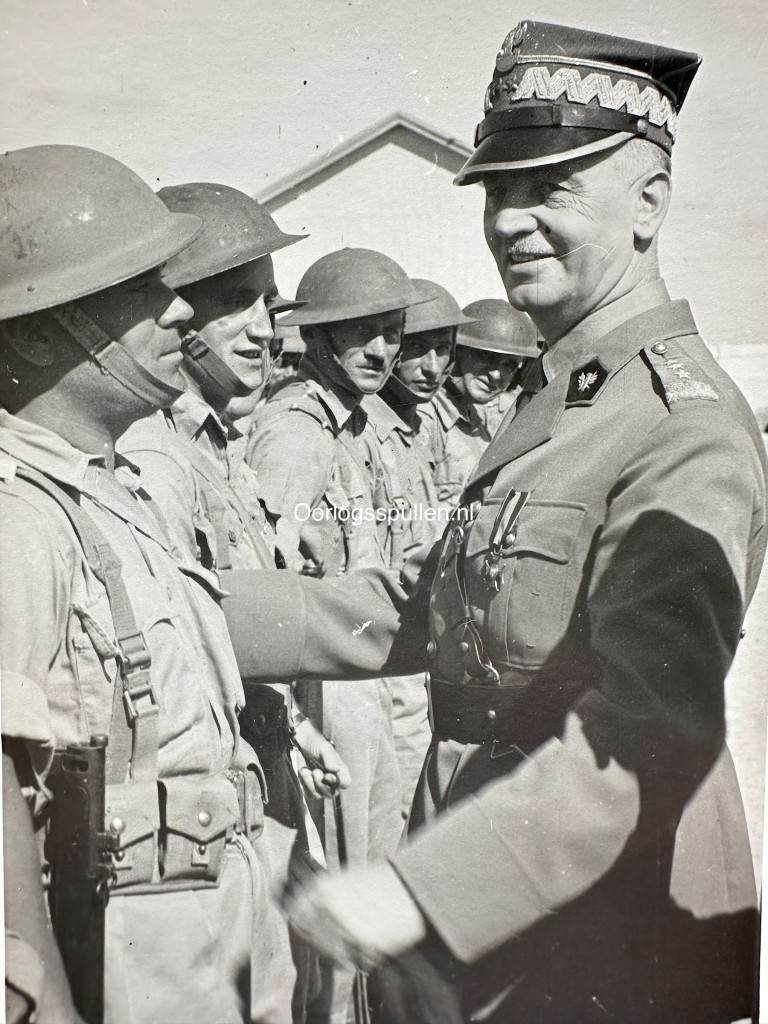Original WWII Polish photo of General Władysław Sikorski, Commander-in-Chief of the Polish Armed Forces, inspecting Polish soldiers in Egypt, North Africa in 1941