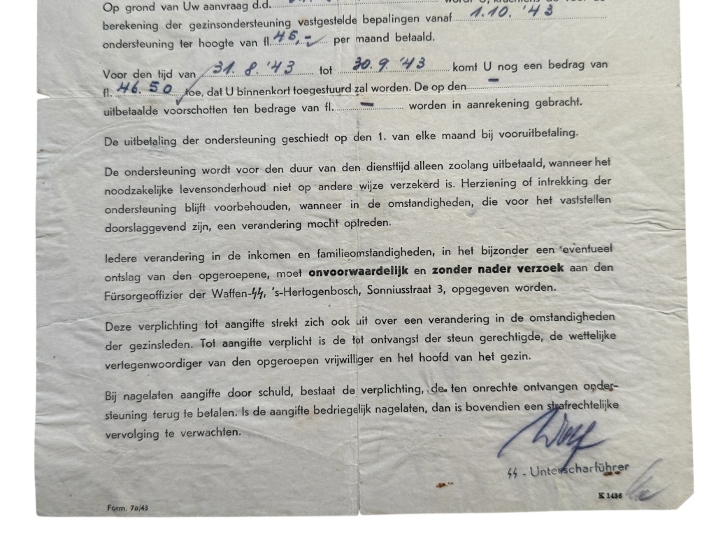 Original WWII Dutch Waffen-SS 'Fürsorge' document Amsterdam - 's-Hertogenbosch - Image 6