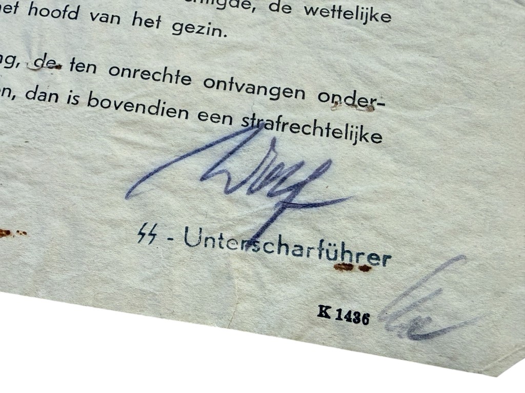 Original WWII Dutch Waffen-SS 'Fürsorge' document Amsterdam - 's-Hertogenbosch - Image 5