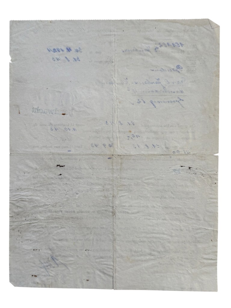 Original WWII Dutch Waffen-SS 'Fürsorge' document Amsterdam - 's-Hertogenbosch - Image 3