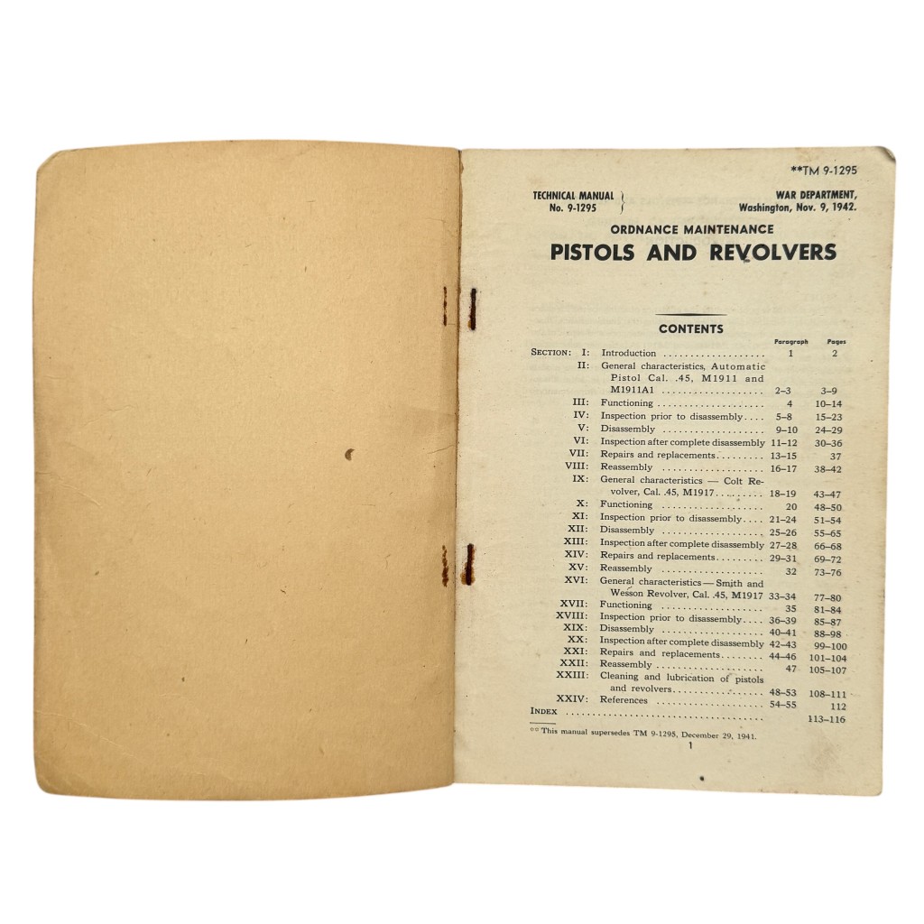 Original WWII US Army Technical Manual TM 9-1295 'Pistols and Revolvers' - Image 3