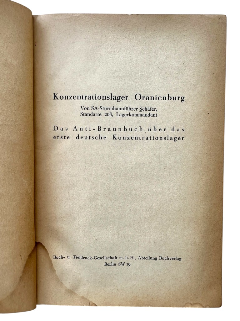 Original German book 'Konzentrationslager Oranienburg' from 1934, written by SA-Sturmbannführer Schäfer from the SS-Junkerschule Tölz - Image 5