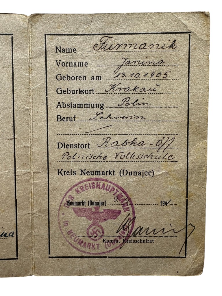 Original WWII German Personalausweis occupied Poland Neumarkt (Dunajec) - Krakow