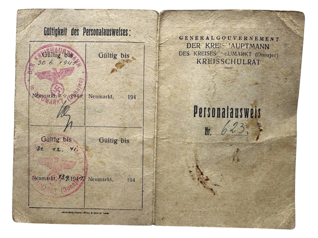 Original WWII German Personalausweis occupied Poland Neumarkt (Dunajec) - Krakow