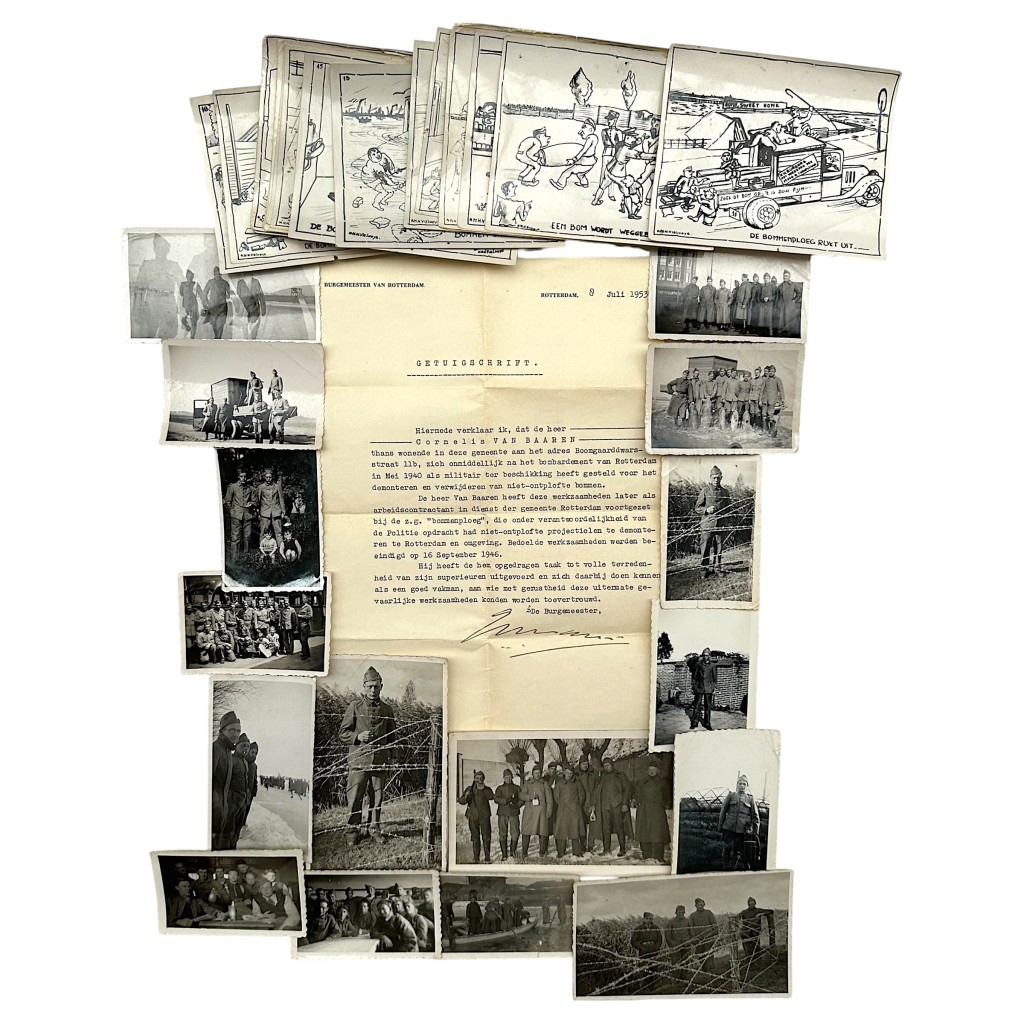 Original 1940 Dutch army 'Opbouwdienst' Rotterdamsche Bommenploeg photo set