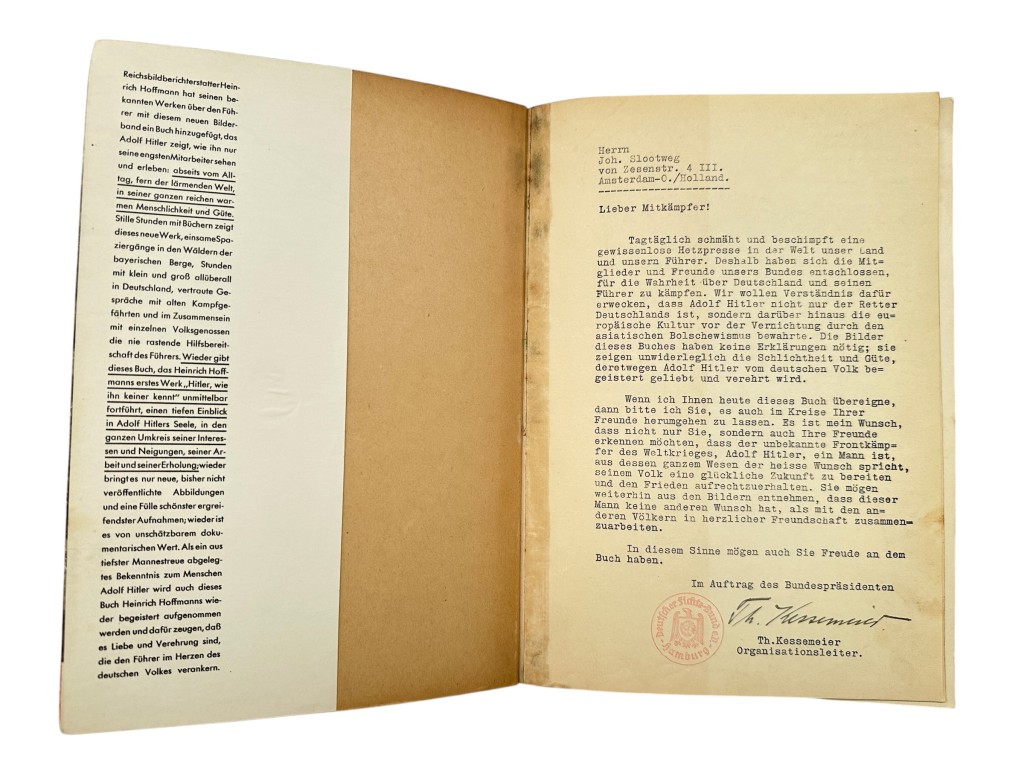 Original 1937 German book 'Hitler Abseits vom Alltag', published by Verlag und Vertriebs-Gesellschaft Berlin send to Amsterdam - Image 3