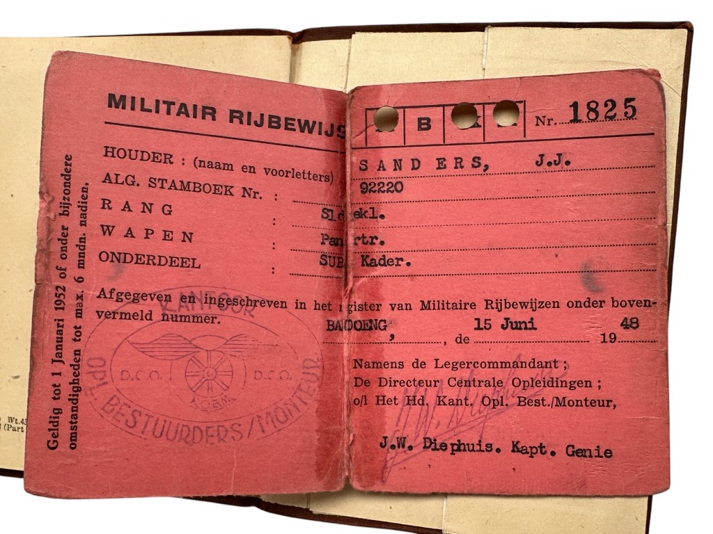 Original 1945-1949 Dutch KNIL Service Book and drivers licence Eskadron Pantserwagen - Image 7