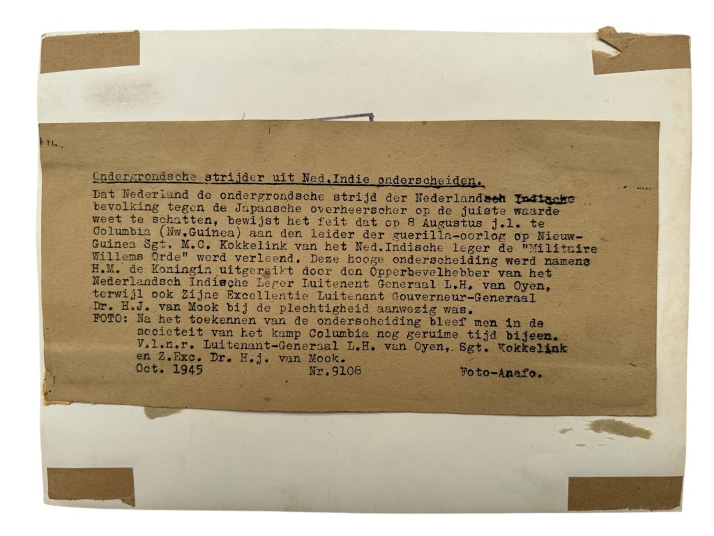 Original 1945 Dutch KNIL 'Militaire Willemsorde' photo Sergeant M.C. Kokkelink - Image 2