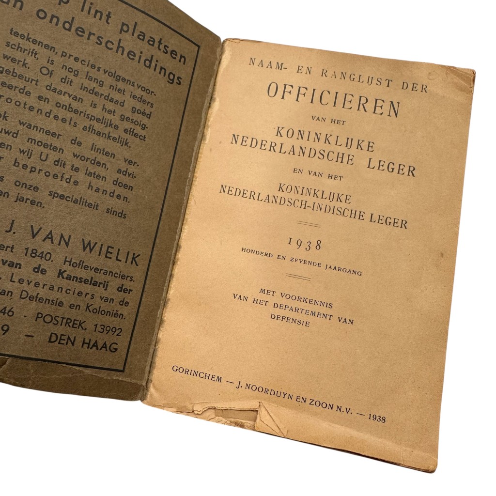 Original 1938 Dutch KNIL 'Name and Rank List of the Officers of the Royal Netherlands Army and the Royal Netherlands East Indies Army' - Image 3