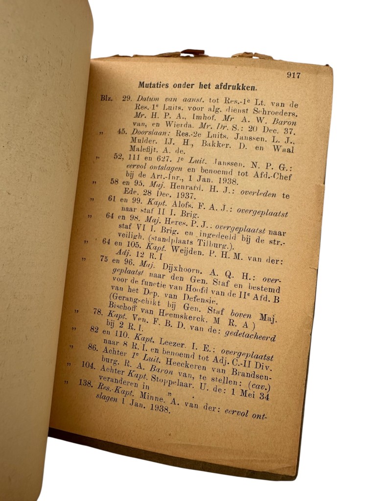 Original 1938 Dutch KNIL 'Name and Rank List of the Officers of the Royal Netherlands Army and the Royal Netherlands East Indies Army' - Image 7