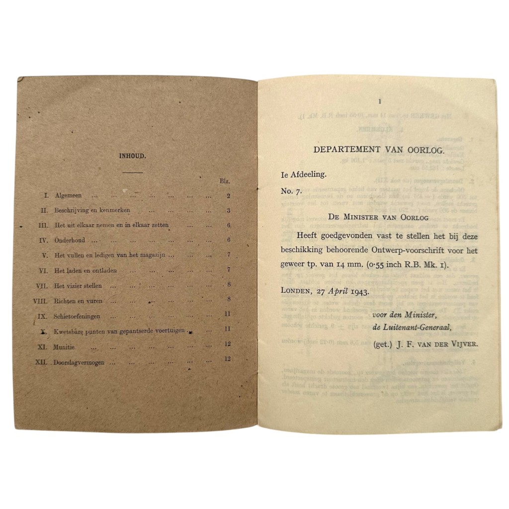 Original WWII Dutch army (London 1943) manual Geweer tp. van 14 mm - Image 3