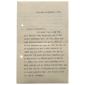Originele handgesigneerde brief van Prins Hendrik uit 1926 aan Majoor Alt-Stutterheim over Berlijn, Rominten, Schwerin en Esplanade Hotel.