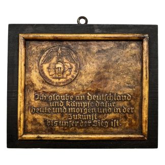 Original WWII German Reichsparteitag 1935 plaque with Reich eagle propaganda inscription and wooden backing for collectors.