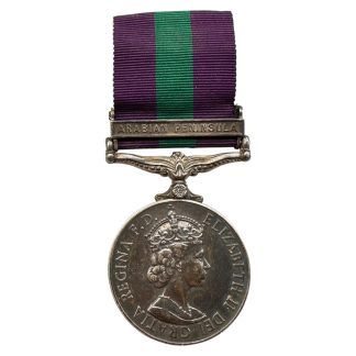 Original British General Service Medal 1962 with Arabian Peninsula clasp Queen Elizabeth II United Kingdom military campaign medal Cold War collectible.