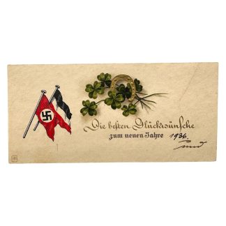 Original German New Year greeting card from 1936 featuring the text 'Die besten Glückwünsche zum neuen Jahre'