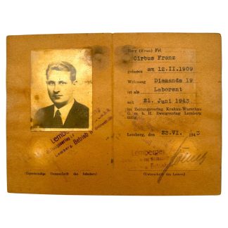 Original WWII German Ausweis issued in occupied Poland for an employee of the Zeitungsverlag Krakau-Warschau G.m.b.H., Zweigverlag Lemberg