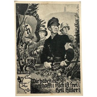 Original German propaganda postcard issued in 1938 commemorating the annexation of the Sudetenland