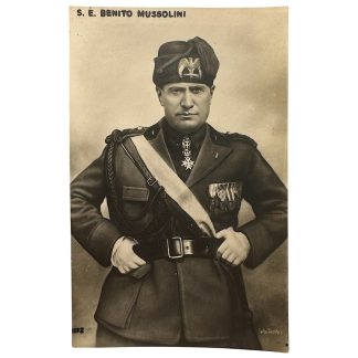 Original Italian fascists postcard featuring a portrait of Benito Mussolini