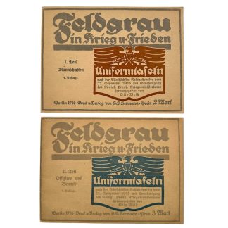 Original WW1 German army two-volume set 'Feldgrau in Krieg und Frieden' published in 1916 featuring comprehensive German Army uniform manuals