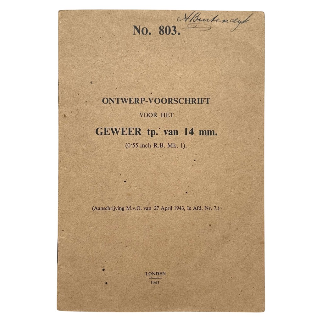 Original WWII Dutch army (London 1943) manual Geweer tp. van 14 mm