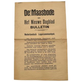 Original WWII Dutch bulletin poster from May 1940 issued by De Maasbode and Het Nieuwe Dagblad.