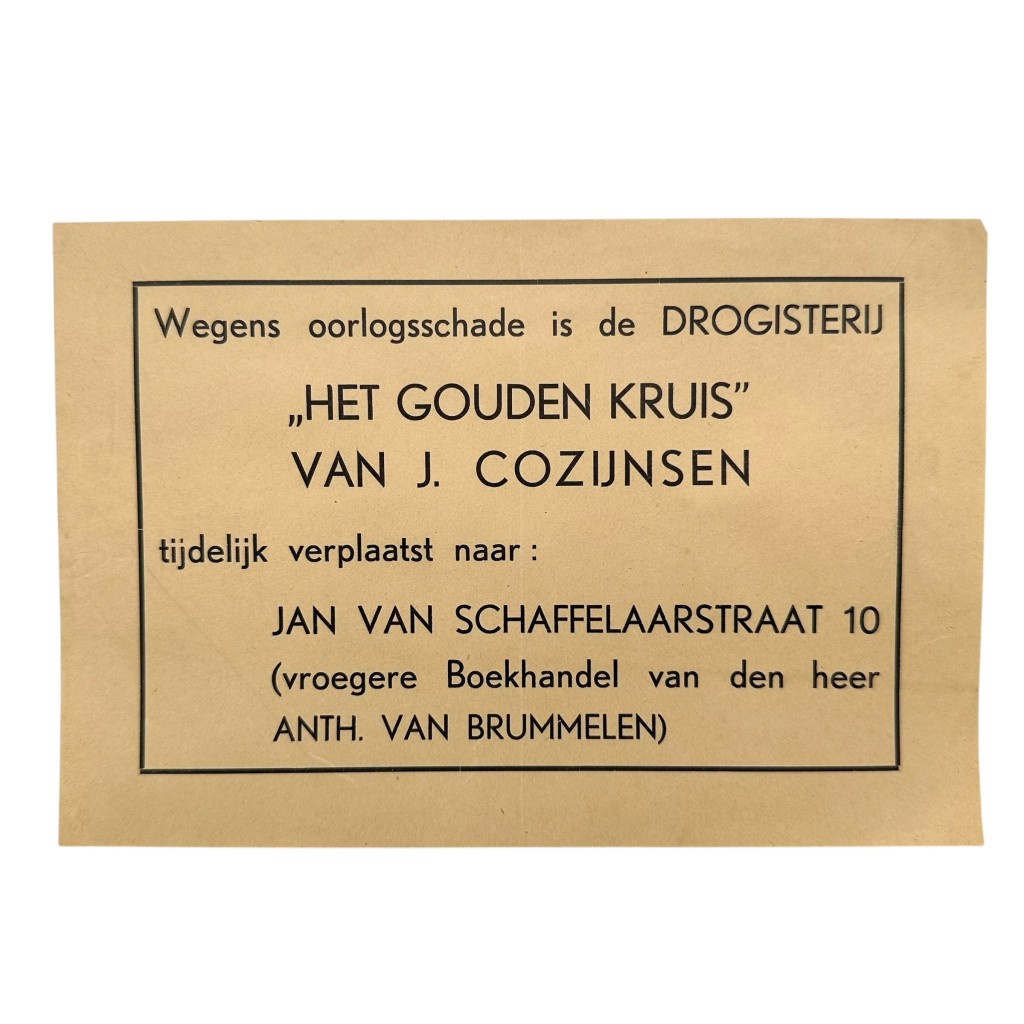 Original WWII Dutch window poster pharmacy damaged