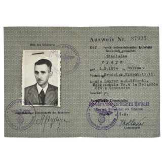 Original WWII German Ausweis from occupied Poland - Warsaw - Bulkowo - Żyrardów