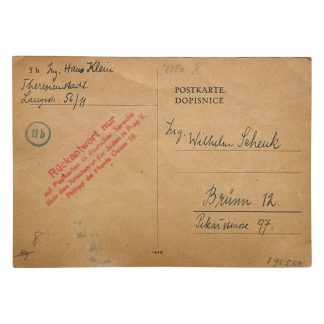 Original WWII German Concentration camp Theresienstadt letter send to Brno in Czech Republic