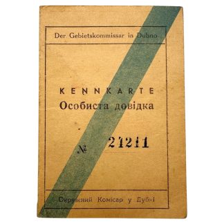 Original WWII German Reichskommissariat Ukraine in the Dubno district Kennkarte