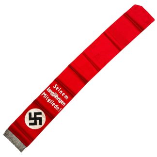 Original WWII German grave ribbon 'Seinem langjährigen Mitgliede!' Second World War 124 x 17 cm militaria collector's item.
