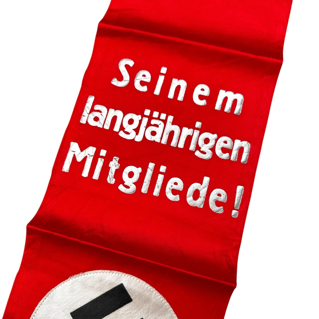 Original WWII German grave ribbon 'Seinem langjährigen Mitgliede!' Second World War 124 x 17 cm militaria collector's item