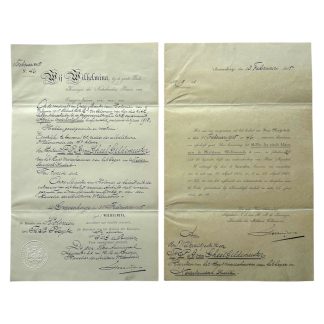 Originele 1915 KNIL Marechaussee benoemingsdocumenten Ridder 4e Klasse Militaire Willems-Orde Kapitein F.P.A. van Gheel Gildemeester Atjeh Nederlands-Indië