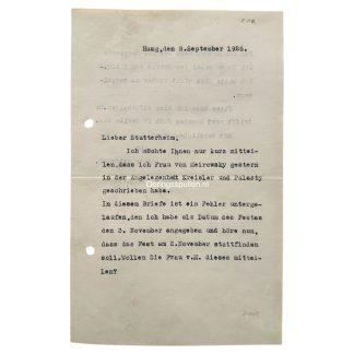 Originele handgesigneerde brief van Prins Hendrik uit 1926 aan Majoor Alt-Stutterheim over Het Loo, Von Meirowsky en Berlijn.